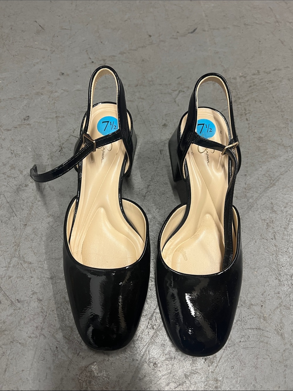 Women’s Black Patent Slingback Block Heel Sandals Jessica Simpson Mary Jane